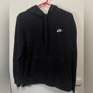 Nike Black Hoodie Sweatshirt Embroidered White Swoosh Blue Tag Size Large